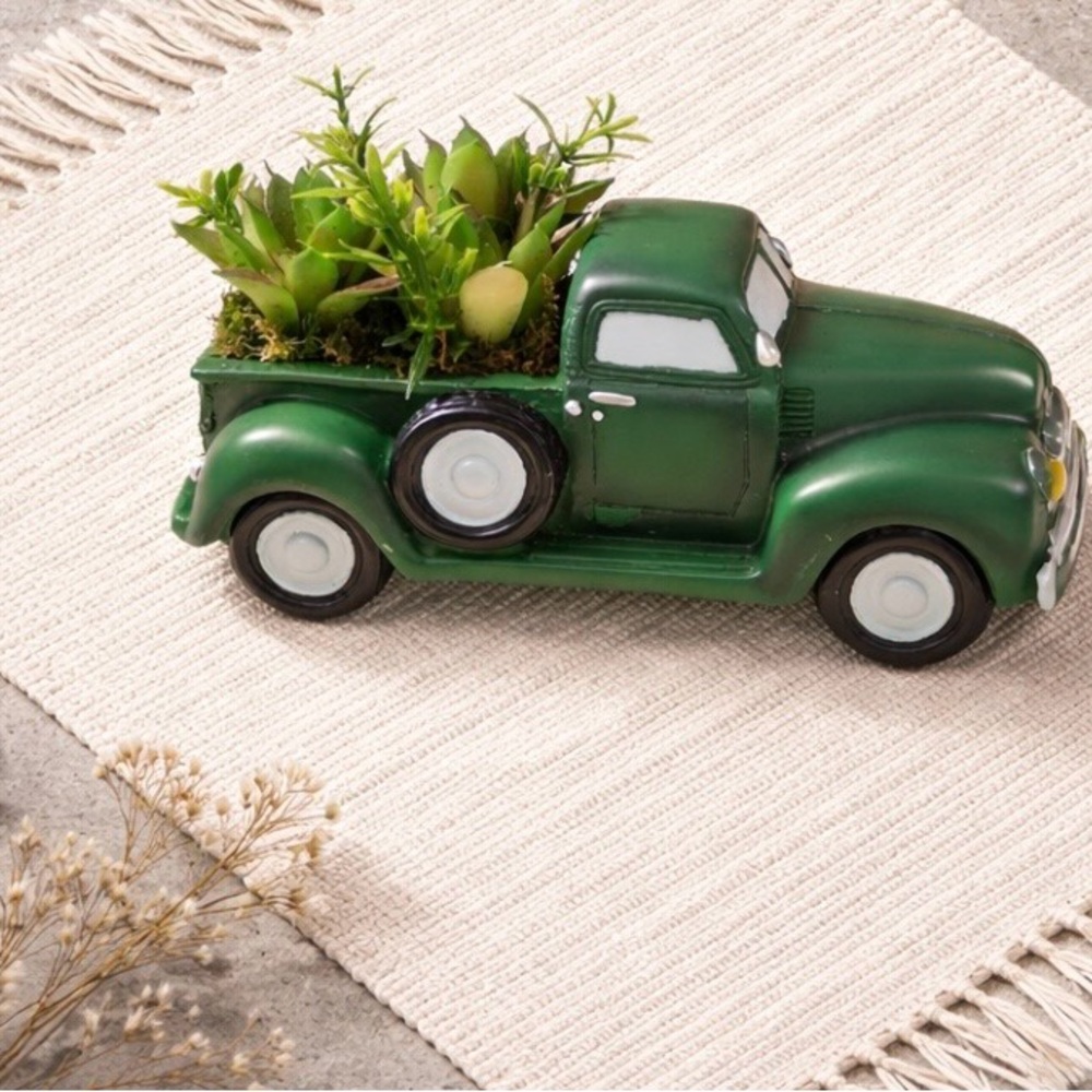 Green Vintage Truck Planter with Succulents
